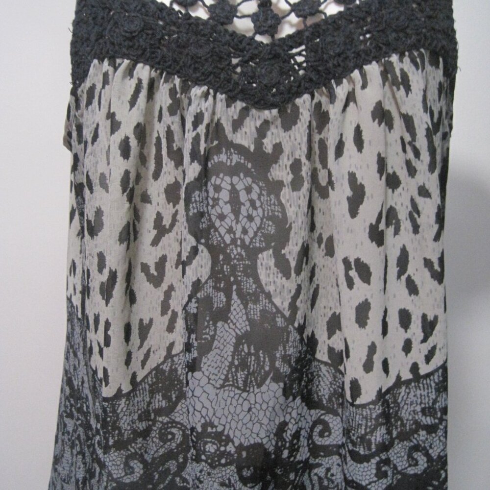 Vanity Womens Medium Sleeveless Top Sheer Polyester Dark Leopard & Lace Crochet - Picture 2 of 6